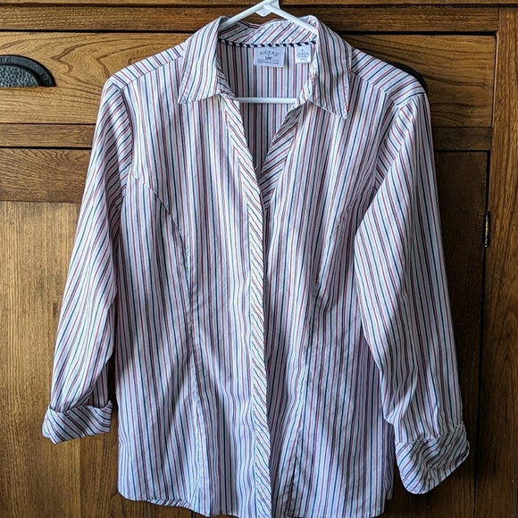 Riders by Lee Tops - White with red and dark gray striped button-down